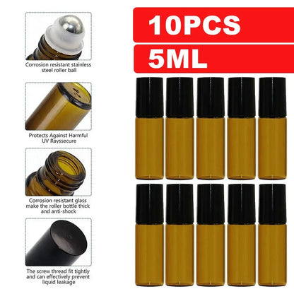 10 Pack Amber Glass Roll On Bottles for Essential Oils - Smarsty