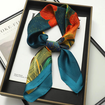 Luxury Silk Skinny Scarf with Cat Print for Women - Smarsty