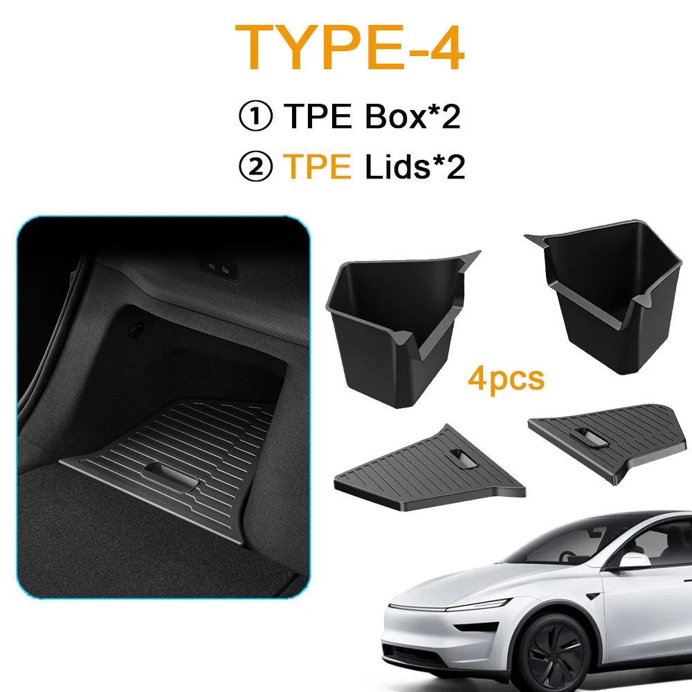 For Tesla Model Y Juniper Trunk Organizer Side Storage Box Boot Organizer Flocked TPE Mat Anti-dirty 2025 Car Travel Accessories