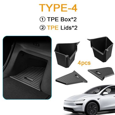 For Tesla Model Y Juniper Trunk Organizer Side Storage Box Boot Organizer Flocked TPE Mat Anti-dirty 2025 Car Travel Accessories - Smarsty