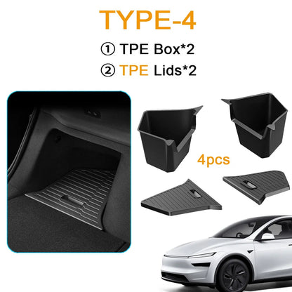 For Tesla Model Y Juniper Trunk Organizer Side Storage Box Boot Organizer Flocked TPE Mat Anti-dirty 2025 Car Travel Accessories