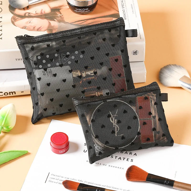 Transparent Heart Makeup Bag Portable Cosmetic Pouch - Smarsty