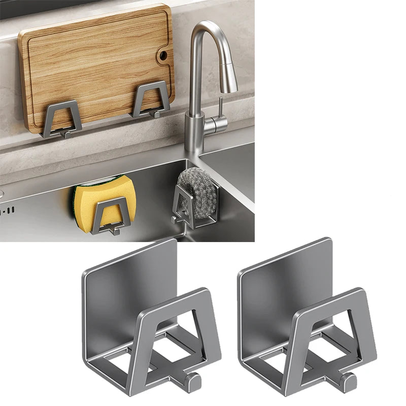 Kitchen Sponges Holder Carbon Steel Sink Sponges Drain Drying Rack Pot Cover Rack Self Adhesive Storage Holder Kitchen Organizer