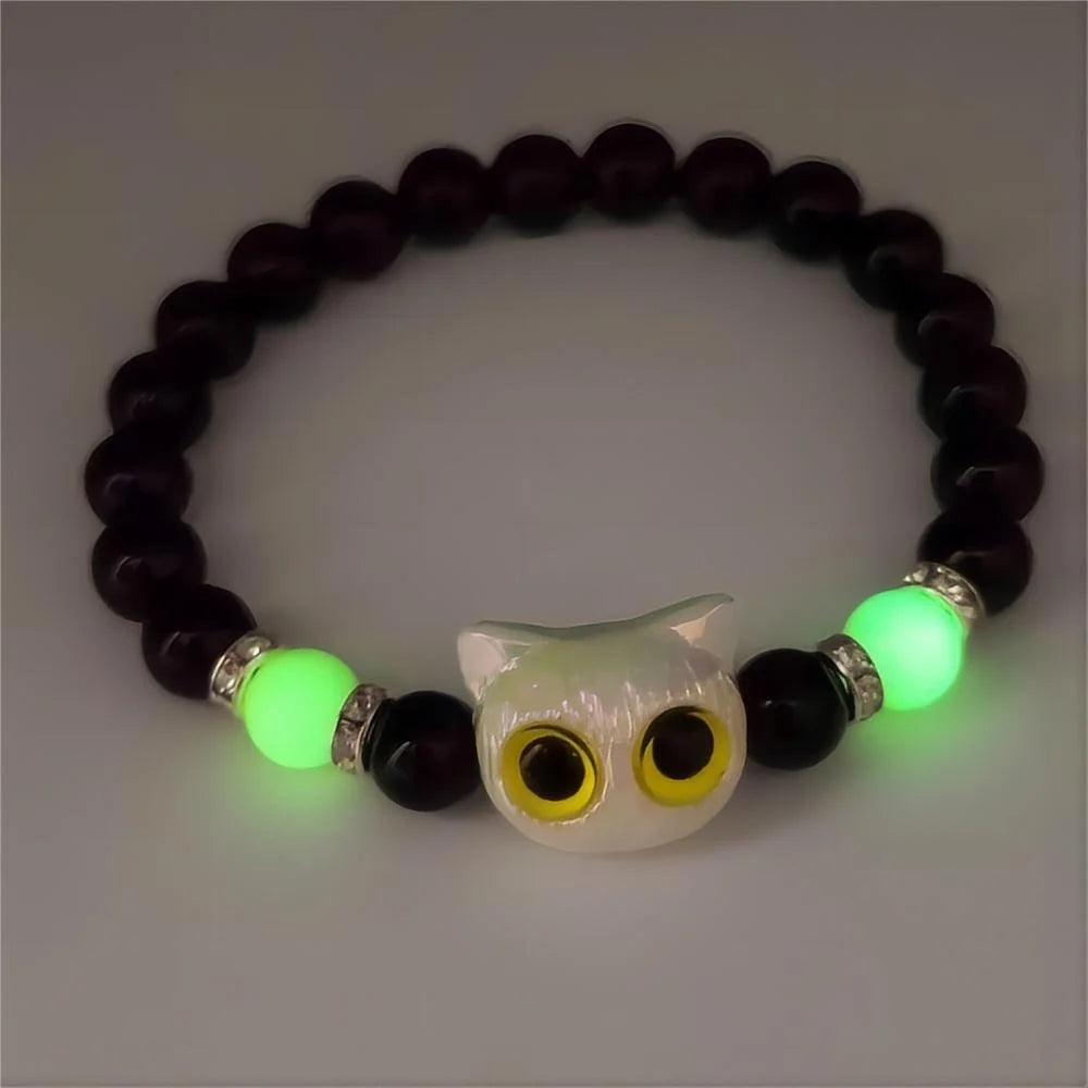 1 PC Matching Bracelets Couples Women Men Luminous Cute Cat Friendship Bracelete Black White Cat Head Bead Strand Bracelet - Smarsty