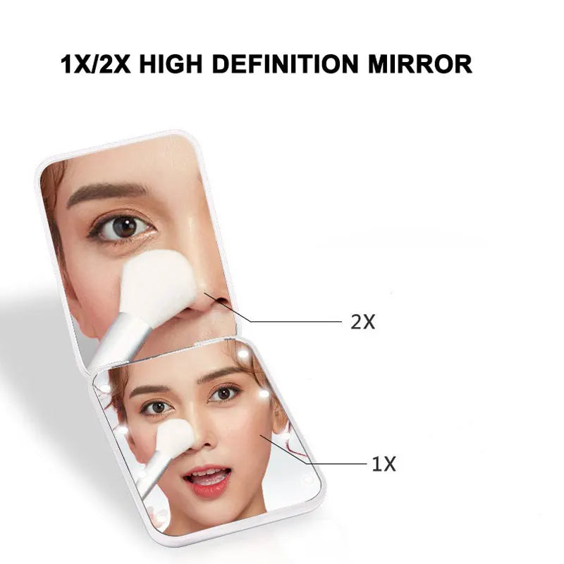 Mini LED Makeup Mirror Portable Vanity Mirrors with Light 1X 2X Magnifying Pocket Mirror Foldable Cosmetic Vanity Mirrors