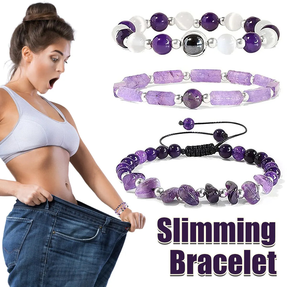 Amethyst Healing Bracelet Set for Weight Loss and Meditation - Smarsty