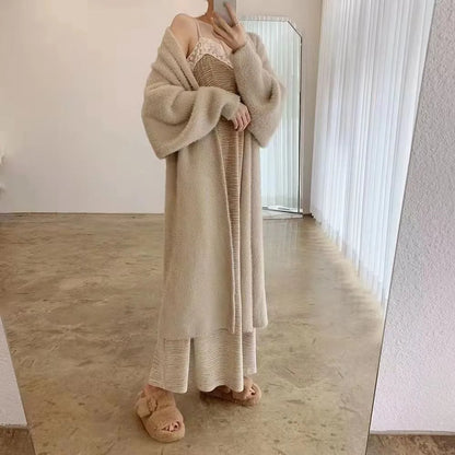 white Long Cardigan for women 2025 new winter clothes Knitted fluffy long sleeve Cashmere sweater coat korean style warm vintage - Smarsty