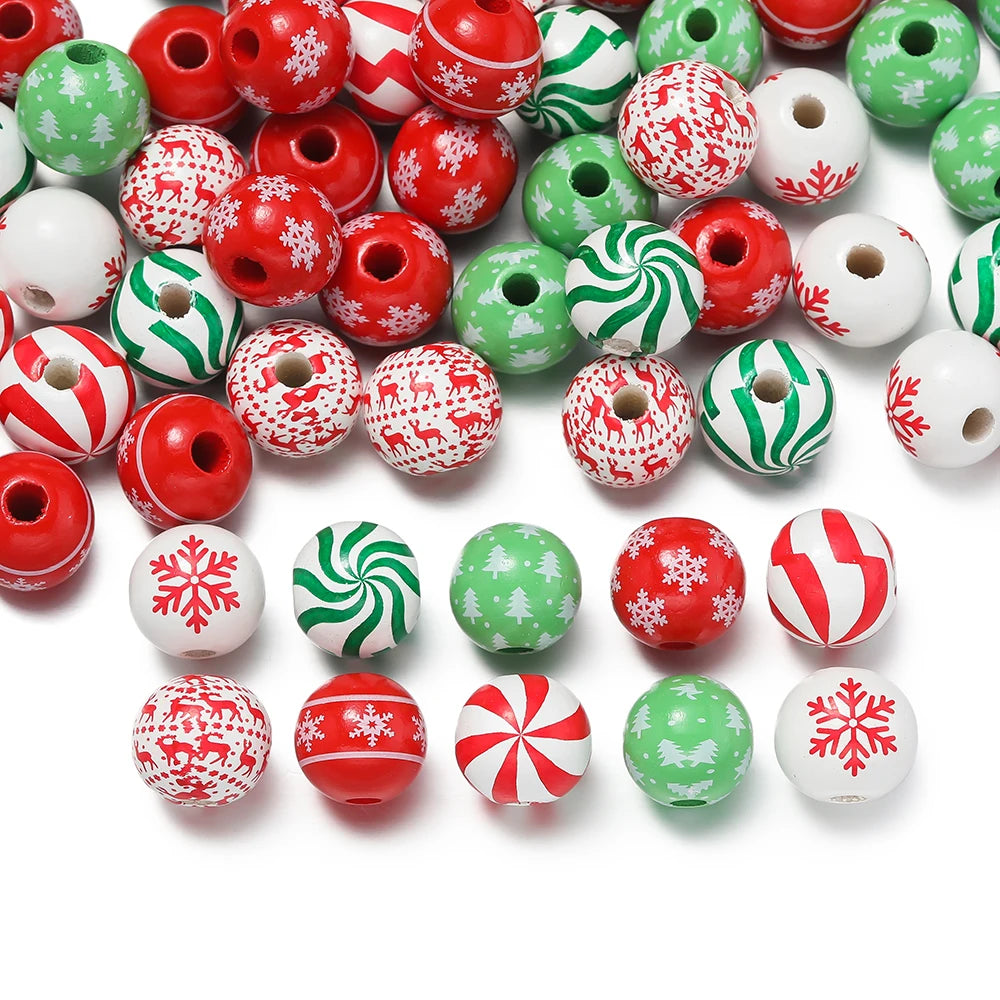 5/10pcs 16mm Wooden Beads Green Snowman Christmas Spacer Beads for DIY Bracelet Keychain Jewelry Making Handmade Accessories