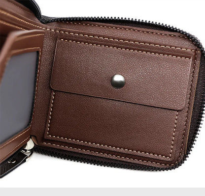 New Men Zipper Wallets Short Card Holder Vintage Male Wallet High Quality PU Leather Classic Coin Pocket Wallet For Boys - Smarsty