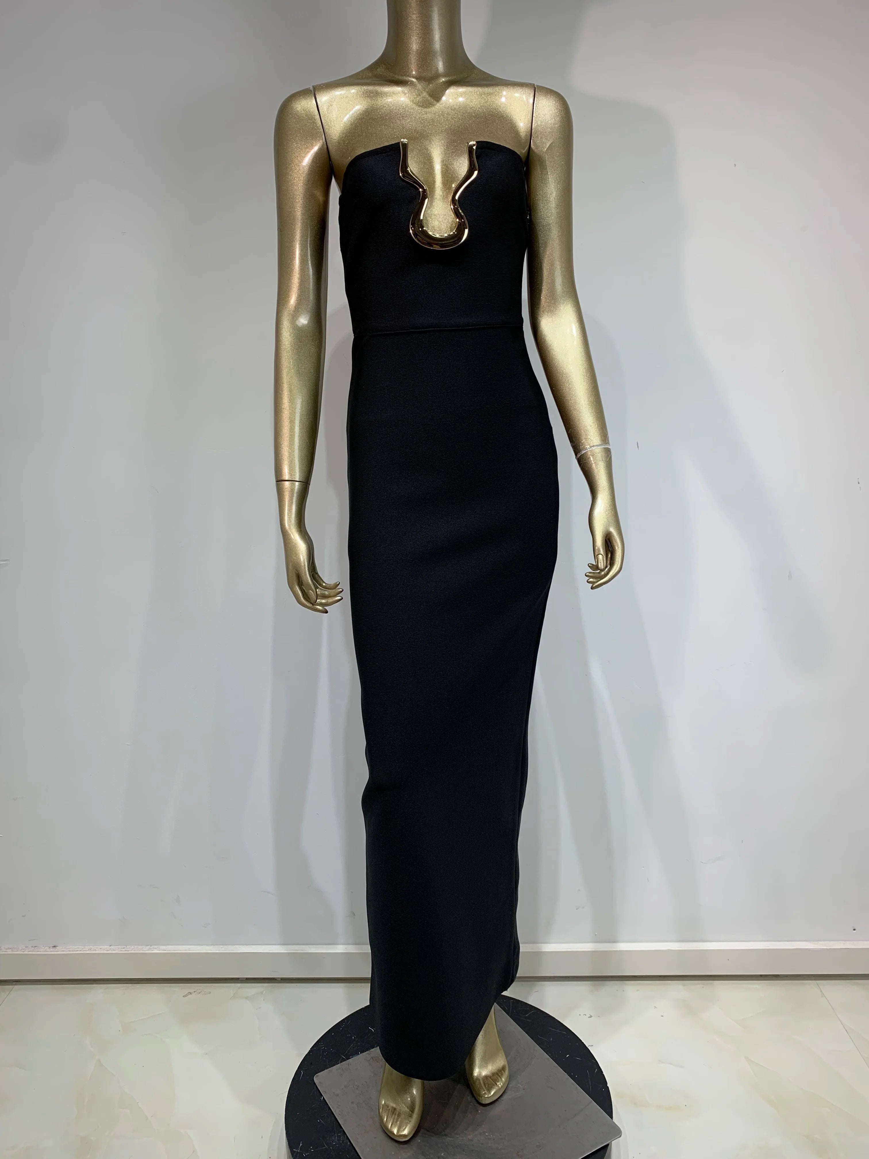 Ladies Women Celebrity Sexy Strapless Backless Black Maxi Long Bodycon Bandage Dress 2025 Elegant Evening Club Party Outfit