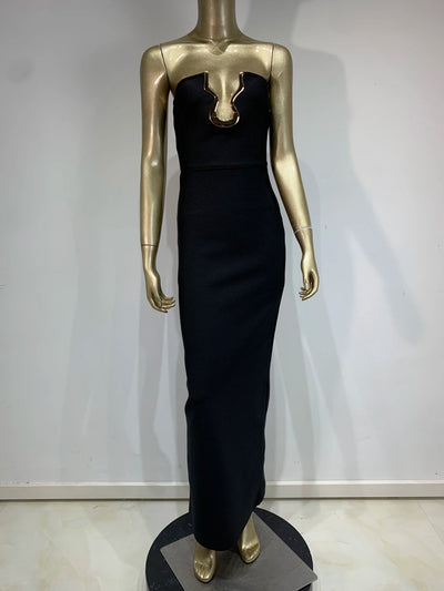 Ladies Women Celebrity Sexy Strapless Backless Black Maxi Long Bodycon Bandage Dress 2025 Elegant Evening Club Party Outfit - Smarsty