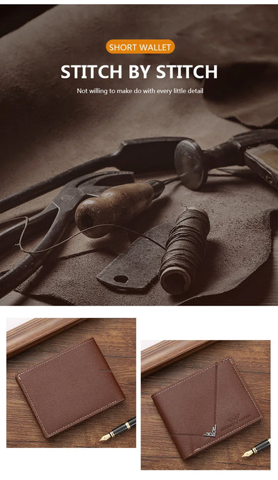 Men's Slim Money Clip Wallet Credit Card ID Holder Casual Male Leather Short Multi Card Holder Purses Business Man Bifold Wallet - Smarsty