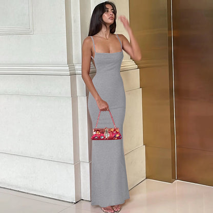 Hugcitar 2025 Spring Solid Sleeveless Backless Elegant Sexy Bodycon Y2K Maxi Prom Dress Women Clothes Birthday Party Casual Y2K