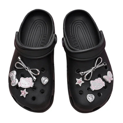 MINISO Hello Kitty Shoe Charms Set Silver Katie KT Cat Girls Women Sandals Accessories Hole Shoes Slippers & Clogs Decoration - Smarsty