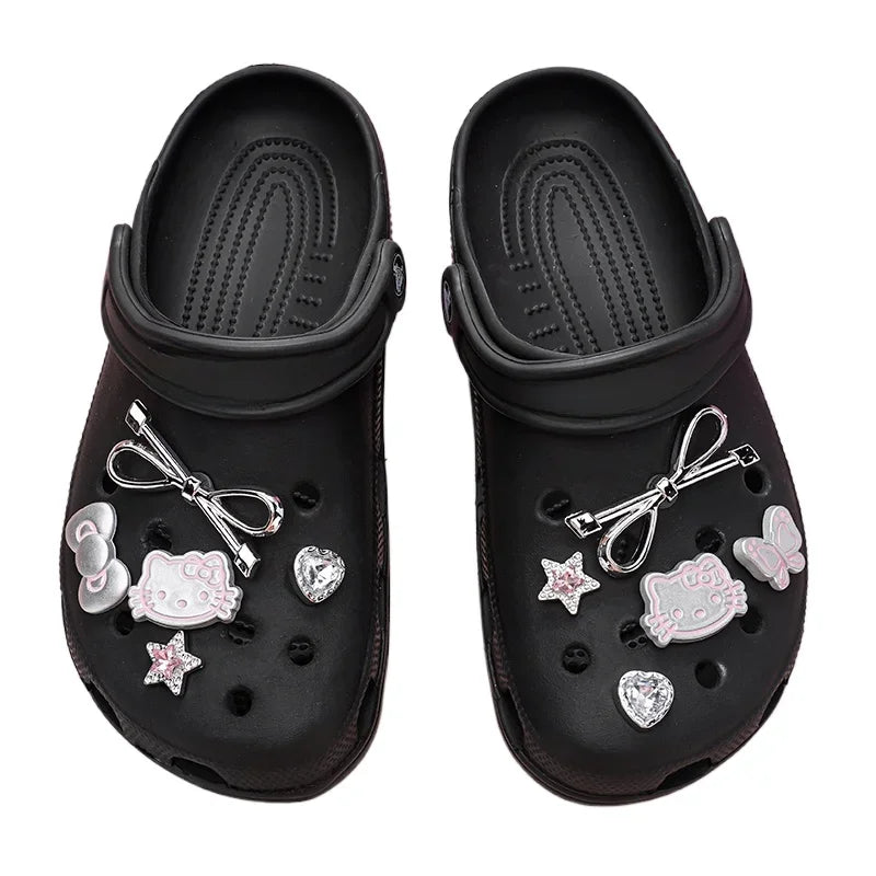 MINISO Hello Kitty Shoe Charms Set Silver Katie KT Cat Girls Women Sandals Accessories Hole Shoes Slippers & Clogs Decoration
