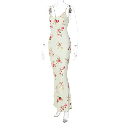 Dulzura Sexy Y2K Clothes Floral Print Sleeveless Backless Bodycon Maxi Dresses For Women 2023 Club Birthday Party Elegant Outfit - Smarsty