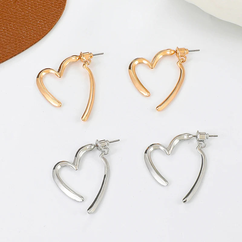 Chic Love Heart Drop Earrings for Women in Gold and Silver - Smarsty