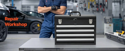 SucceBuy 20.5in Metal Tool Box Portable 4-Drawers Tool Chest with Drawers Locking Multi-Function Tool Organizer for Workshop - Smarsty