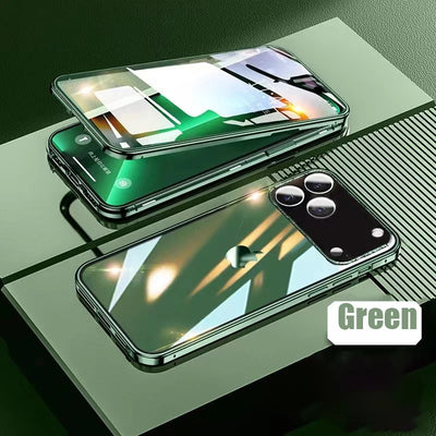 360 ° Full Protection Metal Magnetic Double-Sided Glass Snap Lock Phone Case For iPhone 17 Pro Max/17/Air/17 Pro Bumper Cover - Smarsty