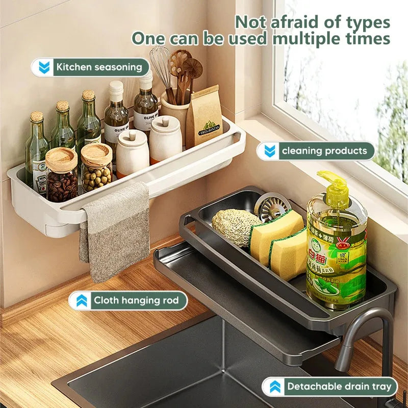 Kitchen Shelf Sponge Holder Sink Organizer Drain Rack Self-draining Dishcloth Faucet Storage Soap Drainer Kitchen Accessories