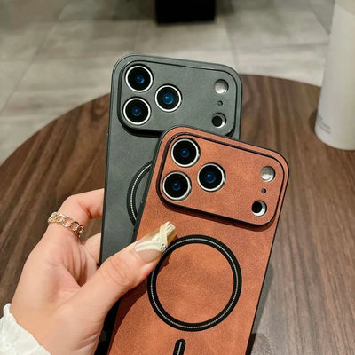 For Magsafe Leather Shockproof Phone Cases For iPhone 17 16 15 14 13 12 11 Pro Max 16e Plus Air Magnetic Wireless Charge Cover - Smarsty