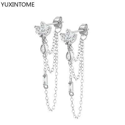 925 Sterling Silver Hoop Earrings White Crystal Luxury - Smarsty
