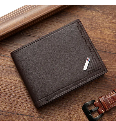 Men's Short Leather Slim Wallets Business Man Money Clip Credit Card Holder Purse Thin Minimalist Bifold Wallet - Smarsty