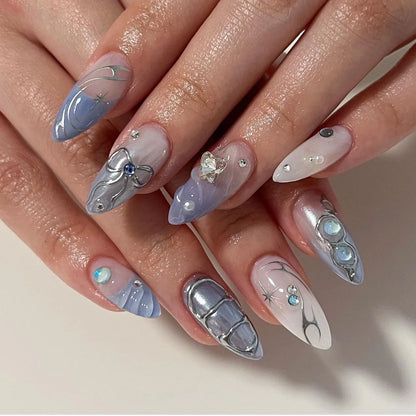 24Pcs French Fake Nails with Pink Bow Design - Smarsty