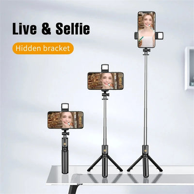 Selfie Stick Wireless Tripod Stand with Light Bluetooth Remote Extendable Tripod for iPhone Mobile Phone Tiktok Live Streaming - Smarsty