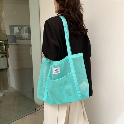 Transparent Mesh Shoulder Bag for Travel and Beach - Smarsty