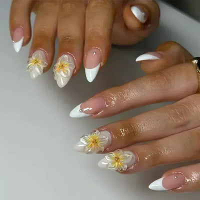 24Pcs Pink Almond False Nails with French Design - Smarsty