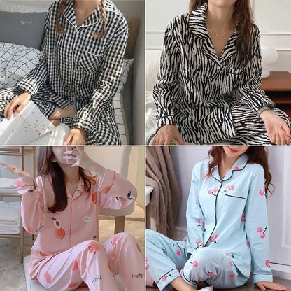 Women's Pajamas Set V-Neck Button down Top and Trousers Sleepwear Homewear Casual Nightwear Loungewear Autumn Winter Two-Piece - Smarsty