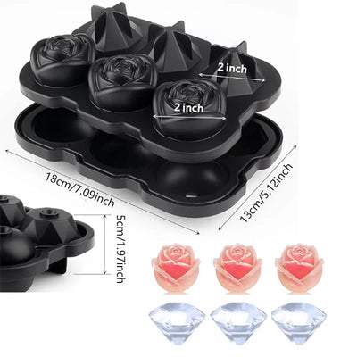 Large Ice Cube Tray Rose Shape Ice Molds Diamond 3D Silicone Mould Reusable for Cocktails Whiskey Party Supplies Ice Maker Mold