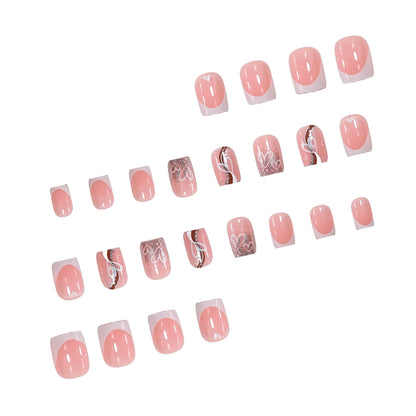 24 Piece Short Square Fake Nails with Colorful French Design - Smarsty