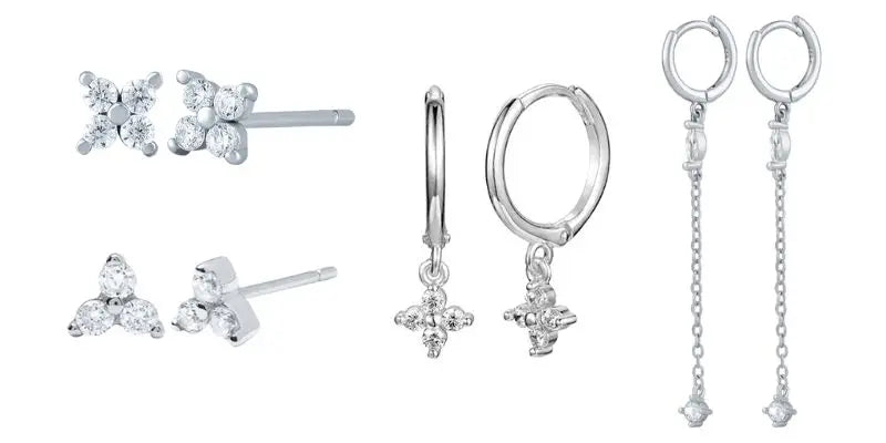 925 Sterling Silver Hoop Earrings White Crystal Luxury - Smarsty