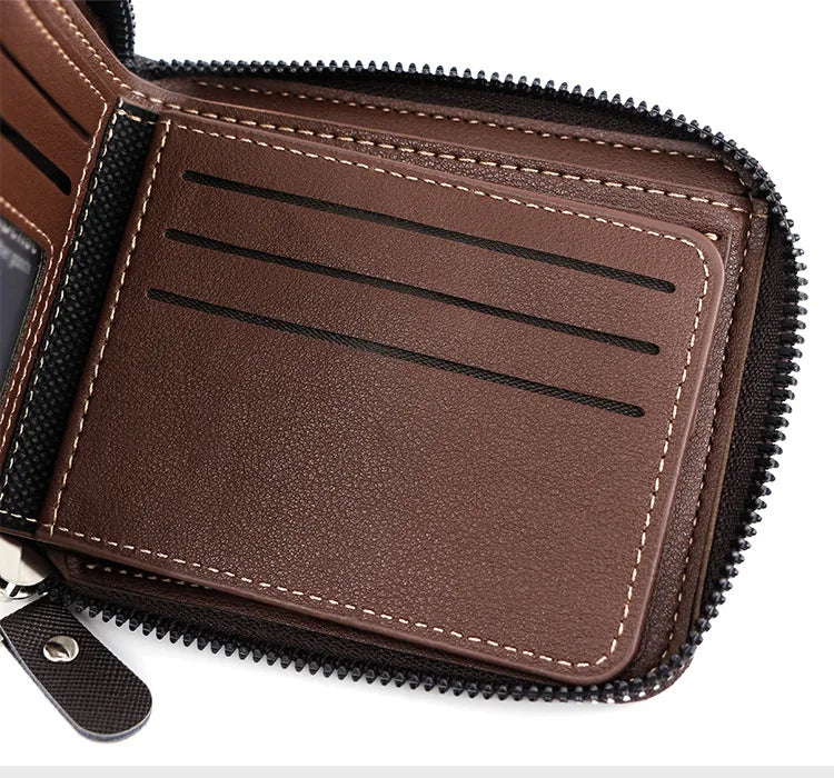 New Men Zipper Wallets Short Card Holder Vintage Male Wallet High Quality PU Leather Classic Coin Pocket Wallet For Boys - Smarsty