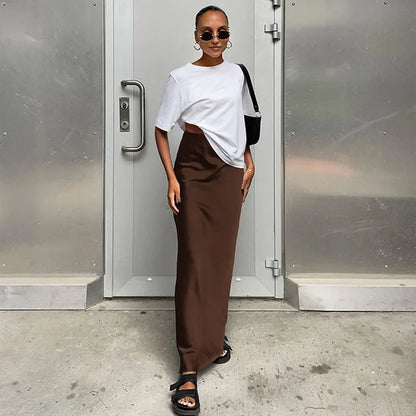 Elegant Satin Black Trumpet Skirts Fashion Slim High Waist Skirts Women Female Solid Office Long Skirt Spring Summer - Smarsty