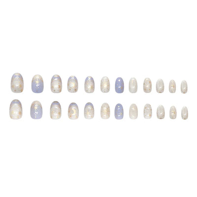 Romantic 24pcs Blue French Style Press On Nails - Smarsty