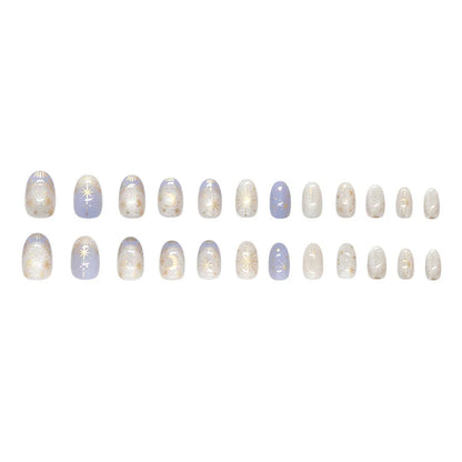 Romantic 24pcs Blue French Style Press On Nails - Smarsty