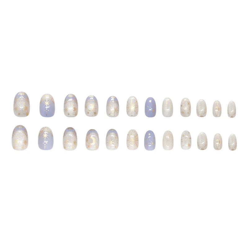 Romantic 24pcs Blue French Style Press On Nails - Smarsty