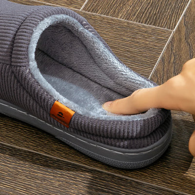 Warm Slippers for Men TPR Sole Memory Foam Soft Cushion Non Slip Stripe Design Comfortable Corduroy House Shoes - Smarsty