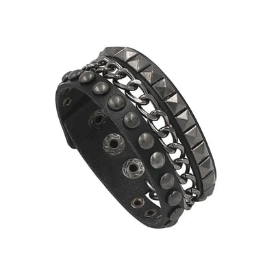 Punk Dark PU Chain Bracelet Multi Layered Fashion Jewelry - Smarsty