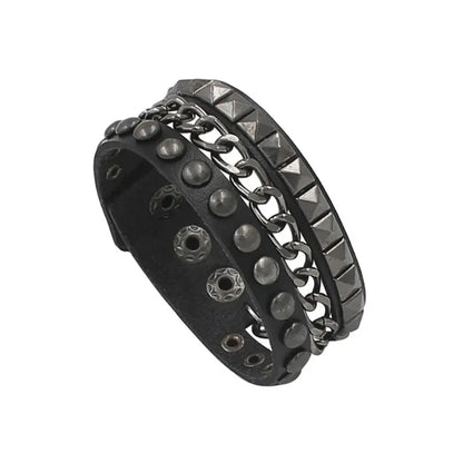 Punk Dark PU Chain Bracelet Multi Layered Fashion Jewelry - Smarsty
