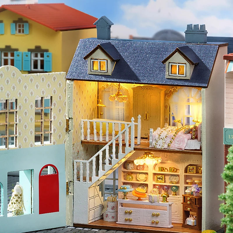 DIY Mini Wooden Doll House Assembly Building Model Pink Princess Villa Architecture Kit 3D Puzzle Dollhouse With Furniture Gifts by Smarsty
