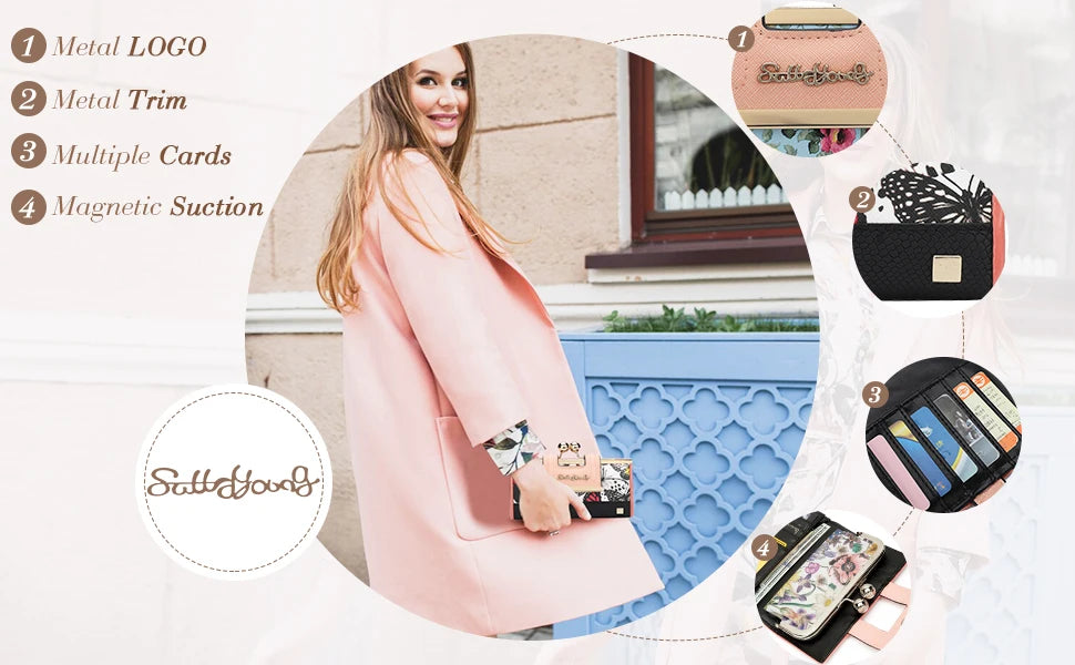 Women Wallet Leather Large Capacity Handbag Long Purse 10-card slots and clips Zero SY5025