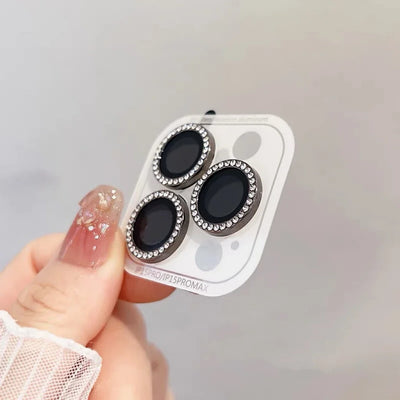 3-2Pcs Luxury Diamond Camera Protector For IPhone 17 16 15 14 13 Pro Max Plus Glitter Ring Lens Glass Back Lens Cap Shinny Cover - Smarsty