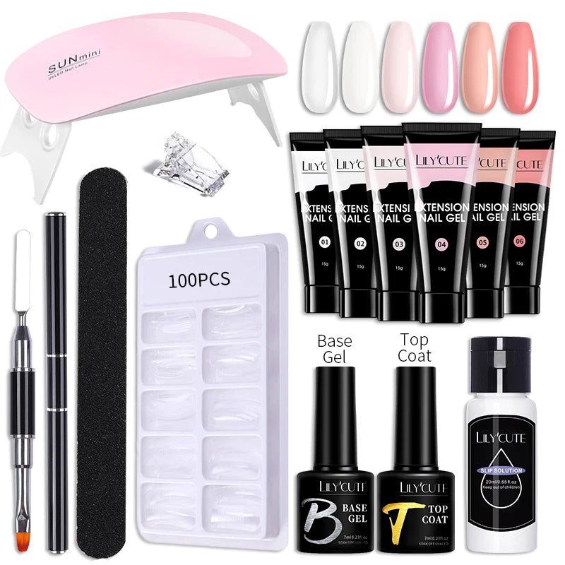 LILYCUTE Nail Gel Set with 6W LED Lamp for Quick Manicure - Smarsty