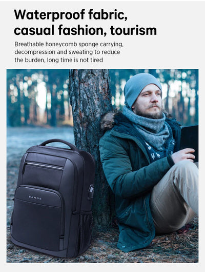 BANGE Travel Waterproof Backpack with USB Charging Port Fit 15.6 Inch Laptop Backpacks for Men and Women, Teenager School Bags - Smarsty