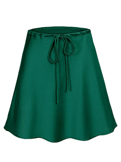 Satin Mini Skirts Women Summer Beige Silk Short Skirt For Woman Drawstring High Waist Black Satin Skirt A Line Women Short 2025 - Smarsty