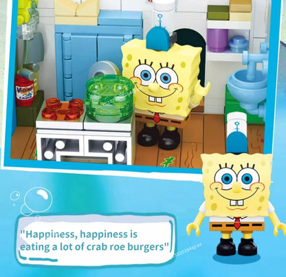 Spongebob building block cartoon Krusty Krab creative restaurant scene model Patrick Star assembly toy children's birthday gift by Smarsty